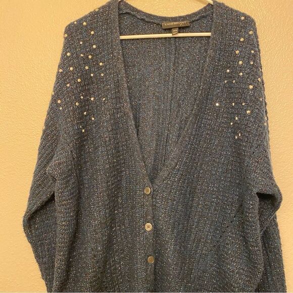 Lane Bryant navy Embellish button front Cardigan sweater wool nylon blend 18/20 - Picture 2 of 12